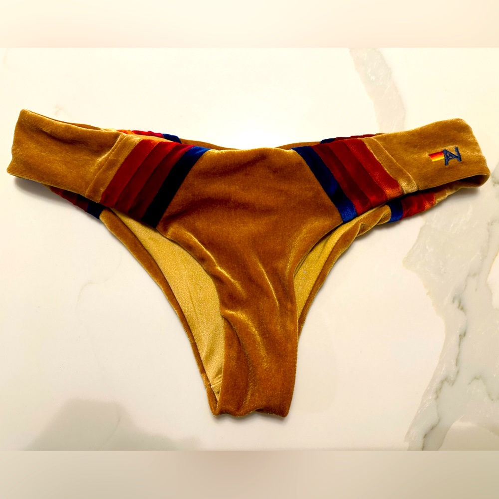 Aviator Nation Velvet Scrunch Bikini Bottoms Gold- XS